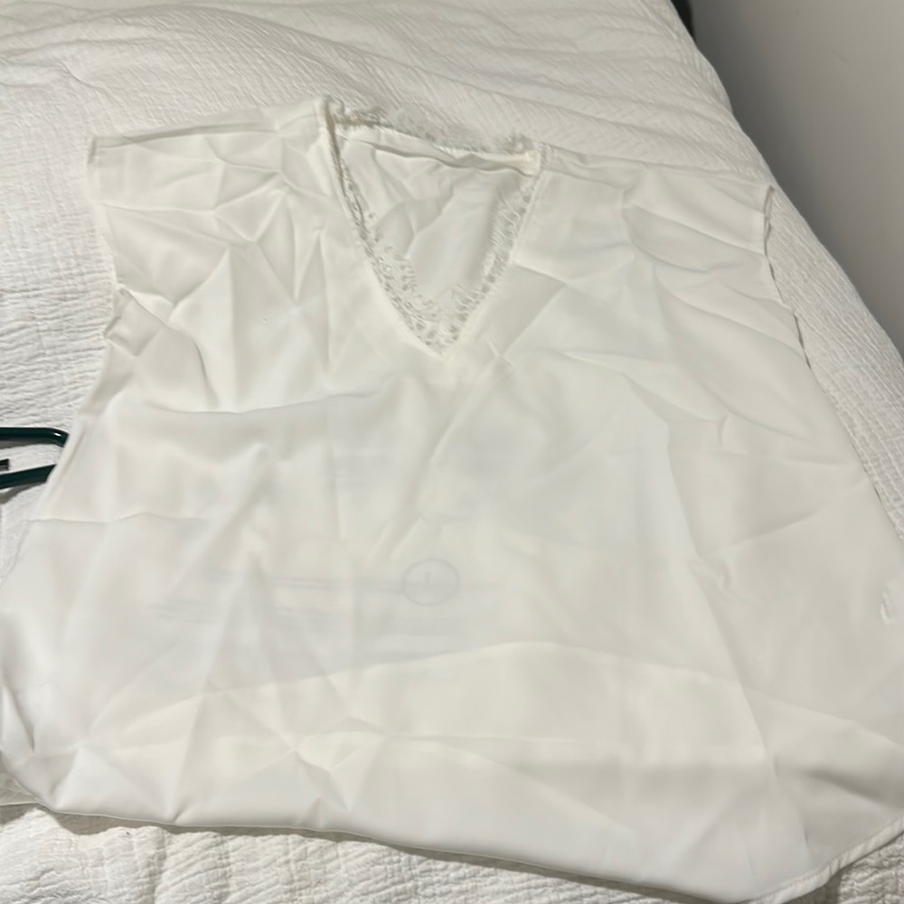 White V Neck Lace Trim Blouse